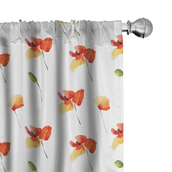 Ambesonne Flower Window Curtains, Pastel Meadow Rural, Each 28" W x 84" L, Vermilion Yellow Green