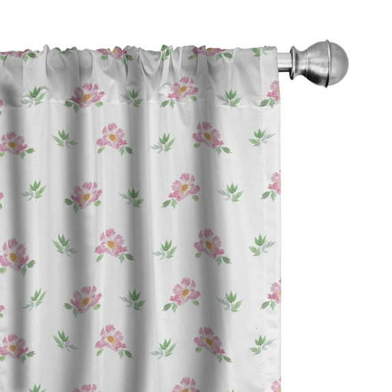 Ambesonne Flower 4-Panel Curtains, Pastel Plumeria, 56"x84", Pale Pink Pale Green