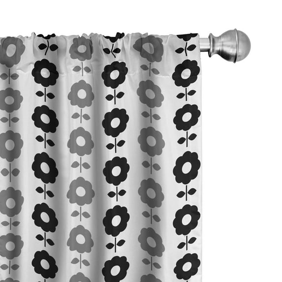 Ambesonne Flower 4-Panel Curtains, Pattern of Dark Flowers Art, 56"x63", Dimgray and Charcoal Grey