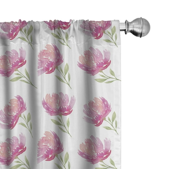 Ambesonne Flower 4-Panel Curtains, Pink Peony Garden, 56"x63", Pale Pink and Pale Green