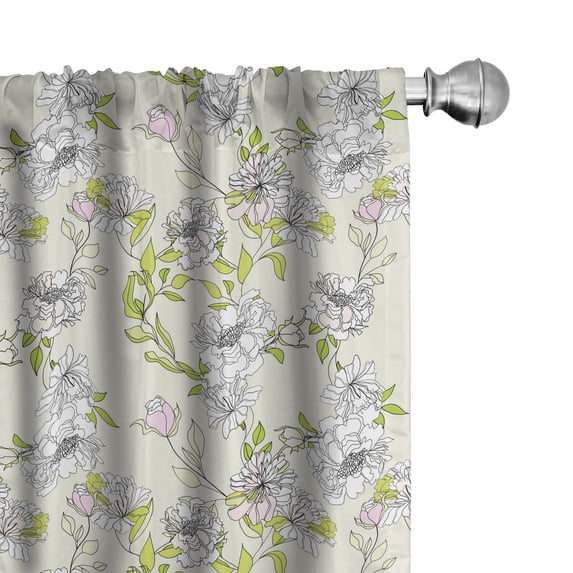 Ambesonne Flower Window Curtains, Romantic Floral Leaves Art, Each 28" W x 84" L, Yellow Green Eggshell