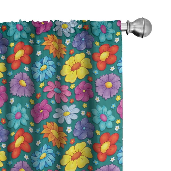Ambesonne Flower Window Curtains, Spring Garden Pattern Floral, Each 28" W x 95" L, Teal Multicolor