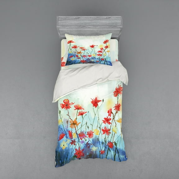 Ambesonne Flower Bedding Set 3 Pcs, Composition of Plants, Twin XL, Multicolor