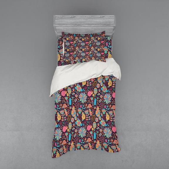 Ambesonne Flower Bedding Set 3 Pcs, Doodle Scattered Dots, Twin XL, Multicolor