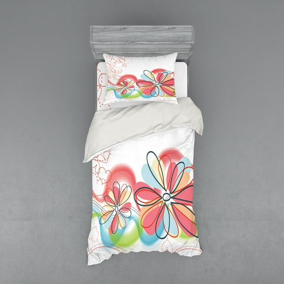 Ambesonne Flower Bedding Set 3 Pcs, Floral Haze, Twin, Multicolor