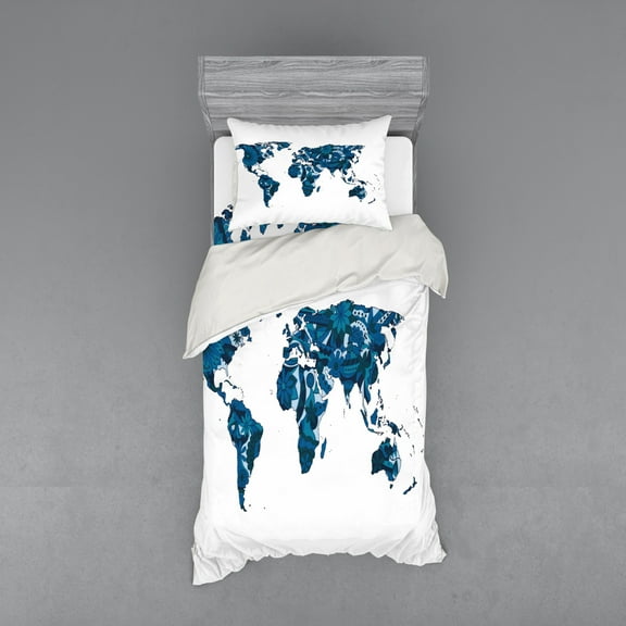 Ambesonne Flower Bedding Set 3 Pcs, Flower Blue Tones, Twin, Dark Violet Blue