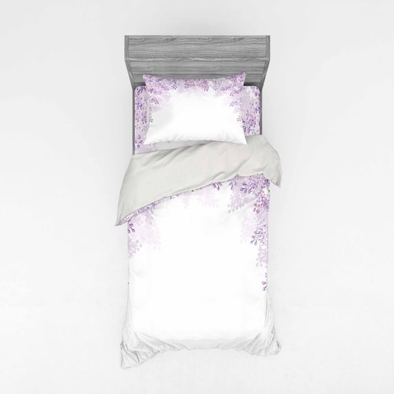 Ambesonne Flower Bedding Set 3 Pcs, Lilac Blossoms Spring, Twin XL, Pale Mauve Lavender