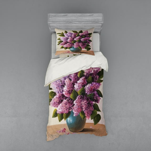 Ambesonne Flower Bedding Set 3 Pcs, Lilac Bouquet Art, Twin, Multicolor