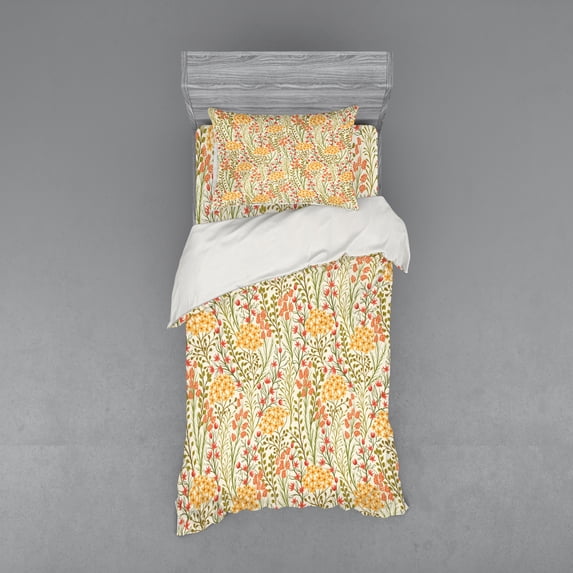 Ambesonne Flower Bedding Set 3 Pcs, Old Vintage Ivy Lilacs, Twin XL, Multicolor