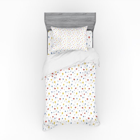 Ambesonne Flower Bedding Set 3 Pcs, Ornate Illustration Garden, Twin, Multicolor