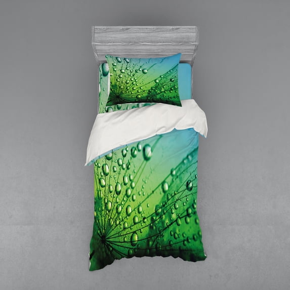 Ambesonne Flower Bedding Set 3 Pcs, Photo of Dandelion, Twin, Fern Green