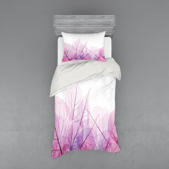 Ambesonne Flower Bedding Set 3 Pcs, Spring Time Fantasy, Twin, Pink Purple