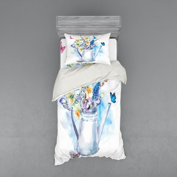 Ambesonne Flower Bedding Set 3 Pcs, Summer Bouquet Vintage, Twin XL, Multicolor