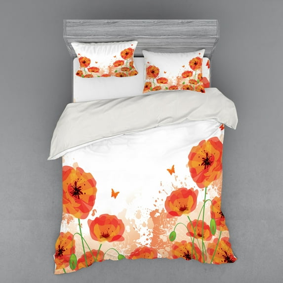Ambesonne Flower Bedding Set 4 Pcs, Bridal Watercolor Art, Queen, Red White