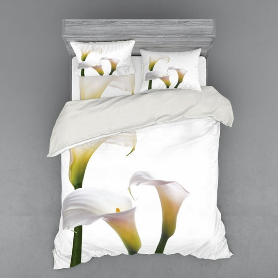 Ambesonne Flower Bedding Set 4 Pcs, Calla Lilies Romantic, Queen, Green White Yellow