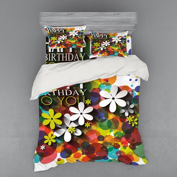 Ambesonne Flower Bedding Set 4 Pcs, Daisies Dots Best Wish, Queen, Multicolor
