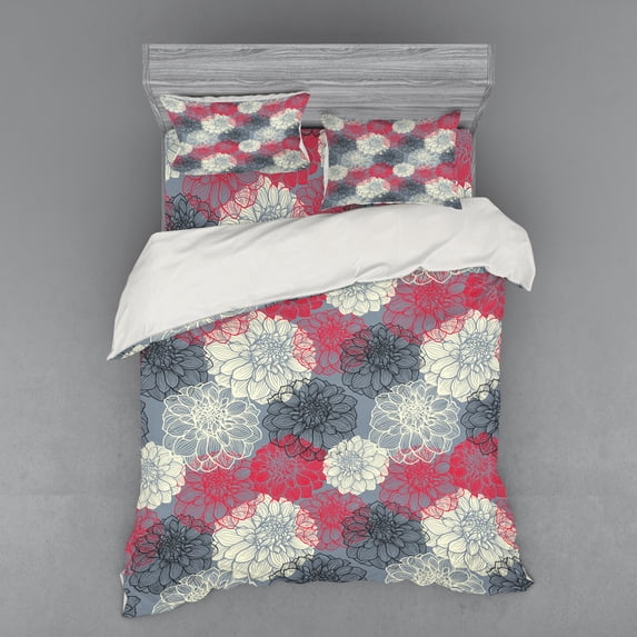 Ambesonne Flower Bedding Set 4 Pcs, Hand Drawn Floral Art, Queen, Multicolor