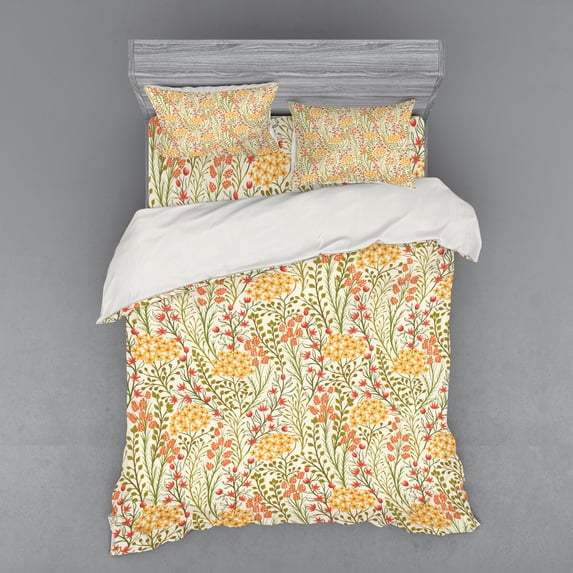 Ambesonne Flower Bedding Set 4 Pcs, Old Vintage Ivy Lilacs, Queen, Multicolor