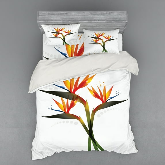Ambesonne Flower Bedding Set 4 Pcs, Ombre Tropical Garden, Queen, Green and Orange
