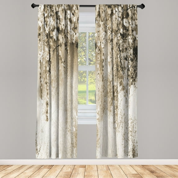 Ambesonne Flower Curtains, Abstract Blossoms Florets, Pair of 28"x63", Warm Taupe