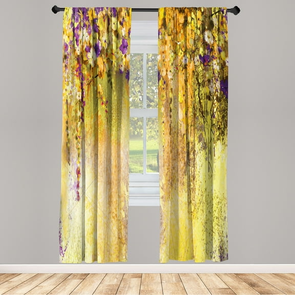 Ambesonne Flower Curtains, Abstract Blossoms Florets, Pair of 28"x84", Mustard Purple