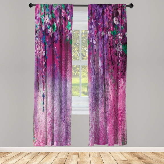 Ambesonne Flower Curtains, Abstract Blossoms Florets, Pair of 28"x84", Pale Fuchsia