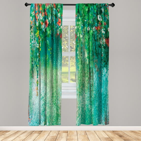 Ambesonne Flower Curtains, Abstract Blossoms Florets, Pair of 28"x84", Seafoam Green