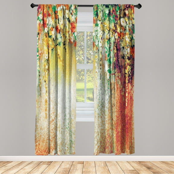 Ambesonne Flower Curtains, Abstract Blossoms Florets, Pair of 28"x95", Burnt Sienna
