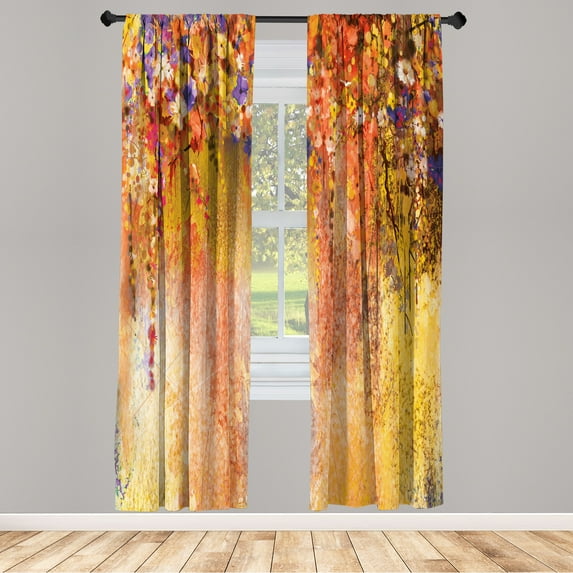 Ambesonne Flower Curtains, Abstract Blossoms Florets, Pair of 28"x95", Pale Orange