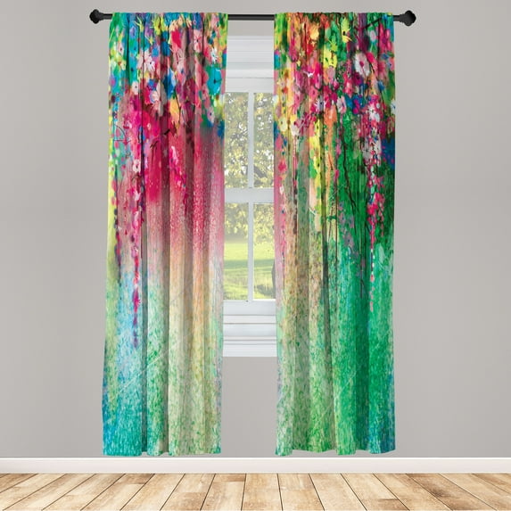 Ambesonne Flower Curtains, Abstract Colorful Ivy Floral, Pair of 28"x95", Sea Green