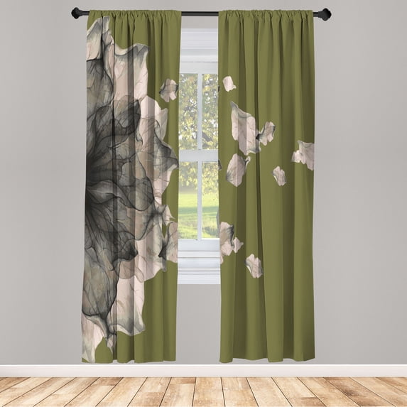 Ambesonne Flower Curtains, Abstract Futuristic Artwork, Pair of 28"x84", Olive Green