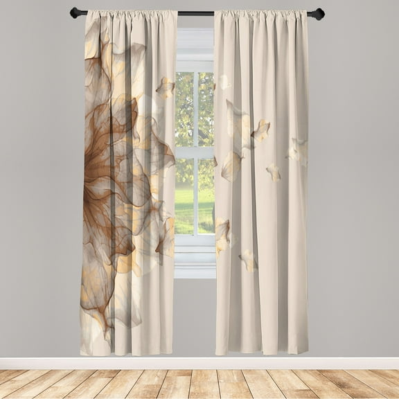 Ambesonne Flower Curtains, Abstract Futuristic Petals, Pair of 28"x84", Champagne