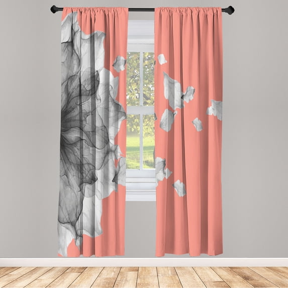 Ambesonne Flower Curtains, Abstract Futuristic Petals, Pair of 28"x84", Coral Ivory