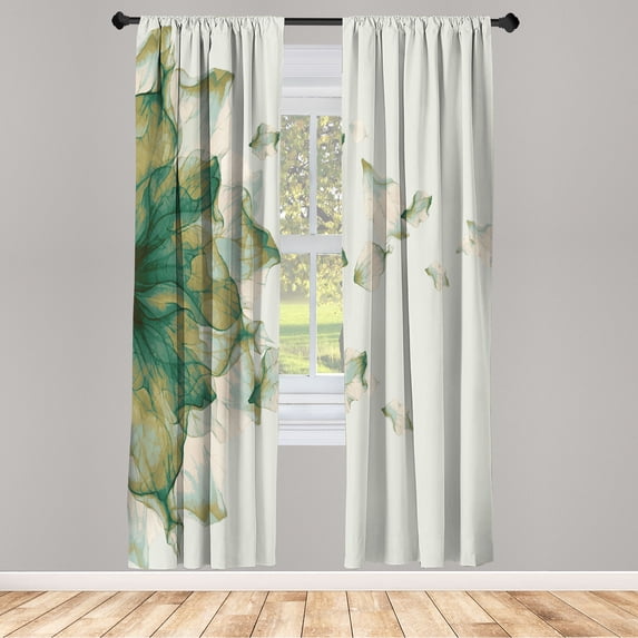 Ambesonne Flower Curtains, Abstract Futuristic Petals, Pair of 28"x84", Forest Green