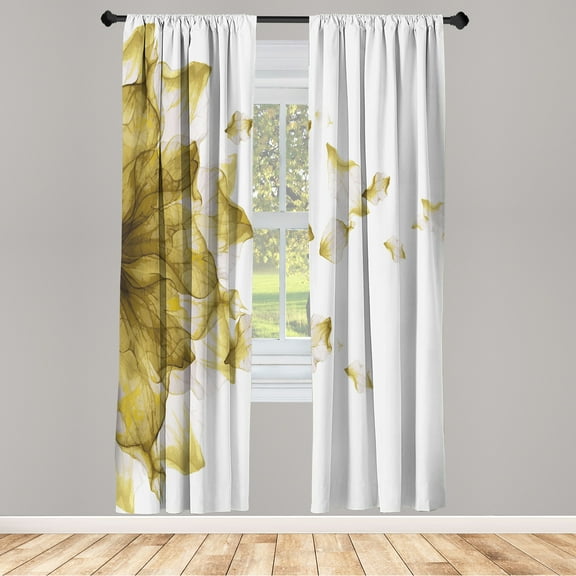 Ambesonne Flower Curtains, Abstract Futuristic Petals, Pair of 28"x95", Coconut