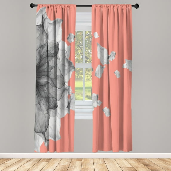 Ambesonne Flower Curtains, Abstract Futuristic Petals, Pair of 28"x95", Coral Ivory