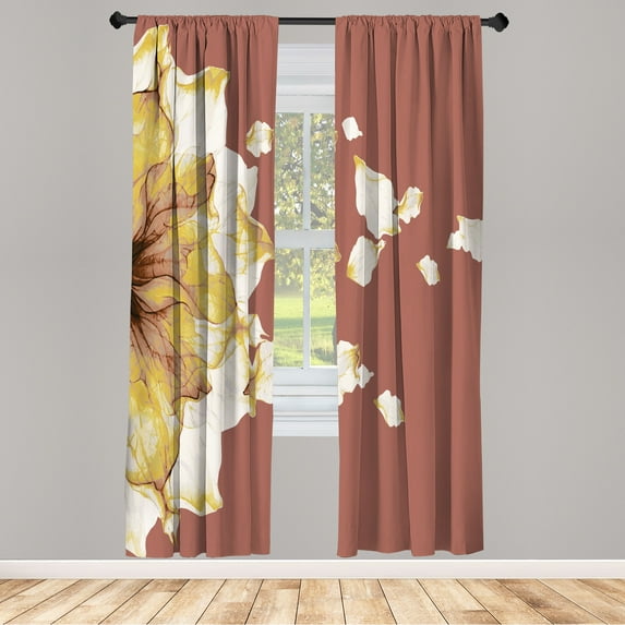 Ambesonne Flower Curtains, Abstract Futuristic Petals, Pair of 28"x95", Redwood White