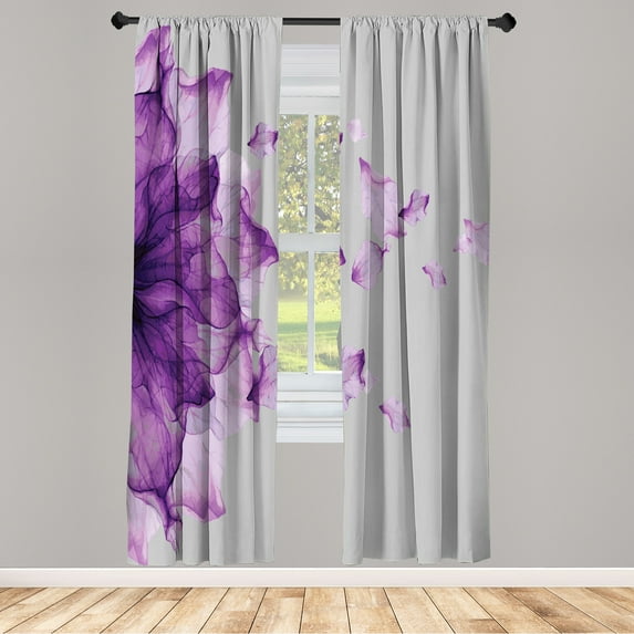 Ambesonne Flower Curtains, Abstract Futuristic Petals, Pair of 28"x95", Violet