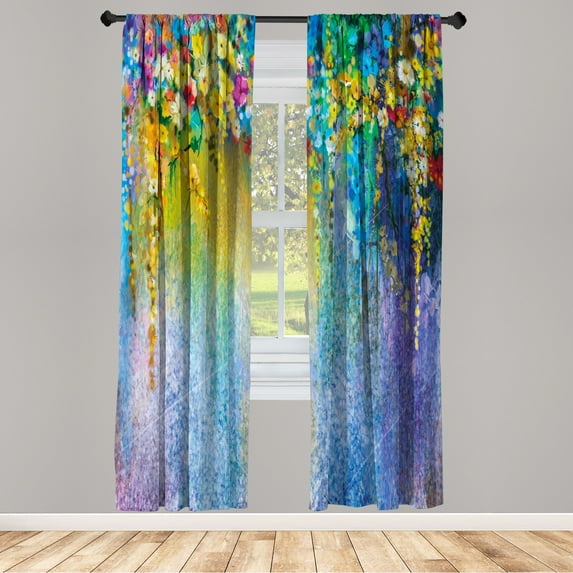 Ambesonne Flower Curtains, Abstract Herbs Blossoms Art, Pair of 28"x95", Sea Blue