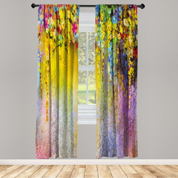 Ambesonne Flower Curtains, Abstract Ivy Lilac Details, Pair of 28"x63", Yellow Lilac