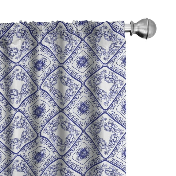 Ambesonne Flower Curtains, Art and Craft Flower, Pair of 28"x84", White and Blue