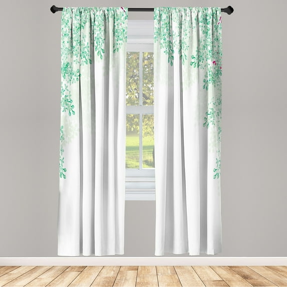 Ambesonne Flower Curtains, Blooming Lilac Flowers Print, Pair of 28"x63", Shamrock Green