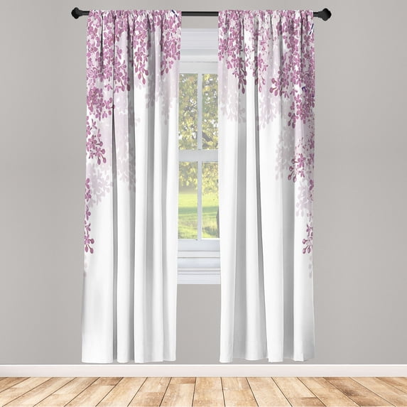 Ambesonne Flower Curtains, Blooming Lilac Flowers Print, Pair of 28"x84", Grey Pink