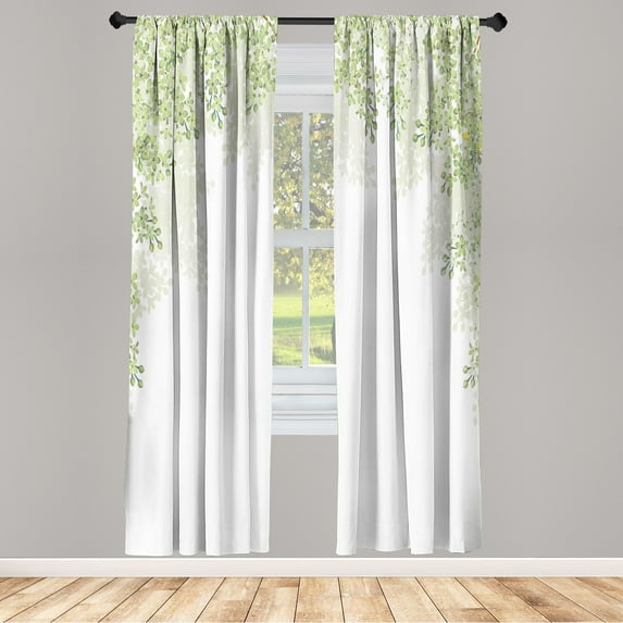 Ambesonne Flower Curtains, Blooming Lilac Flowers Print, Pair of 28"x84", Pale Green