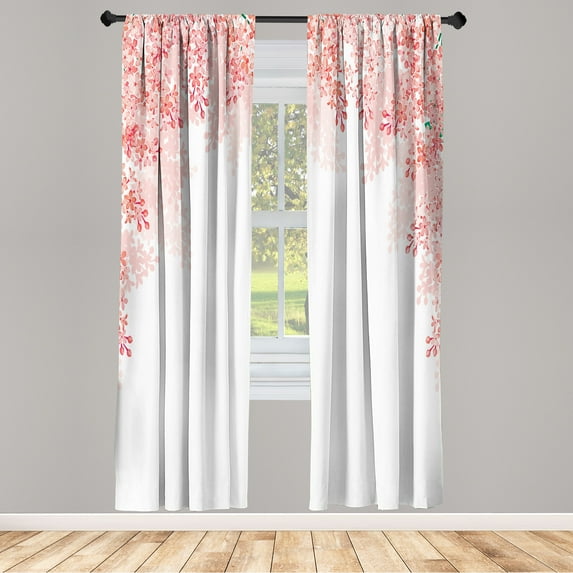 Ambesonne Flower Curtains, Blooming Lilac Flowers Print, Pair of 28"x95", Blush Ivory