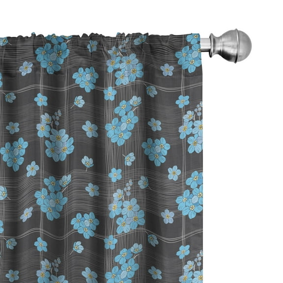 Ambesonne Flower Curtains, Blue Blossoms on Grid, Pair of 28"x95", Charcoal Grey Yellow