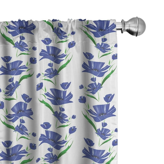 Ambesonne Flower Curtains, Cornflower Shabby Art, Pair of 28"x63", Violet Blue Forest Green