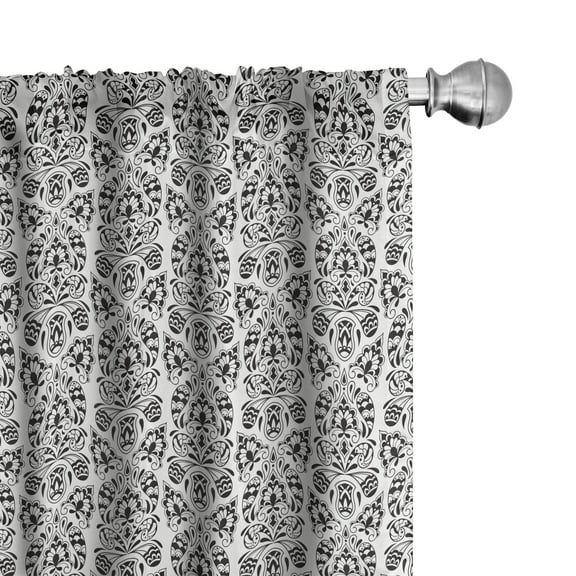 Ambesonne Flower Curtains, Floral Paisley Oriental, Pair of 28"x84", Black White