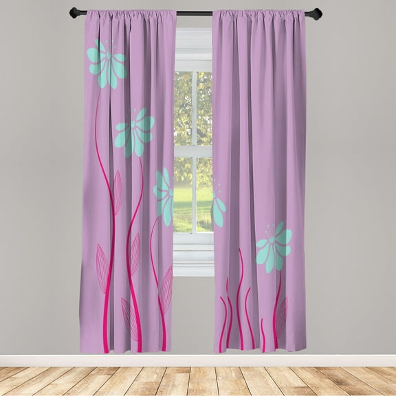 Ambesonne Flower Curtains, Floral Petals Geometric Art, Pair of 28"x63", Seafoam