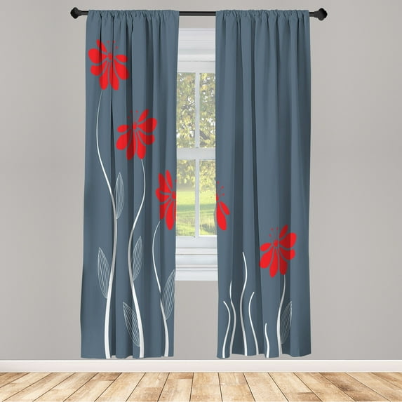 Ambesonne Flower Curtains, Floral Petals Geometric Art, Pair of 28"x63", Vermilion